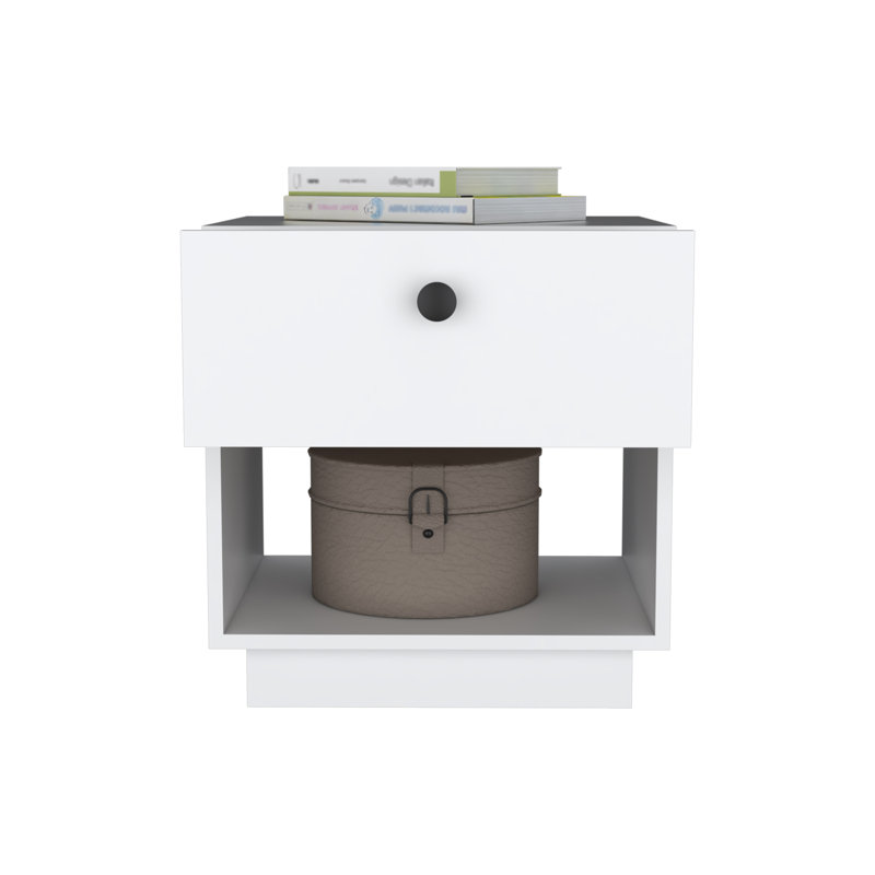 White 1-Drawer Nightstand With Open Lower Shelf, End Table And Side Bedside Storage Cabinet