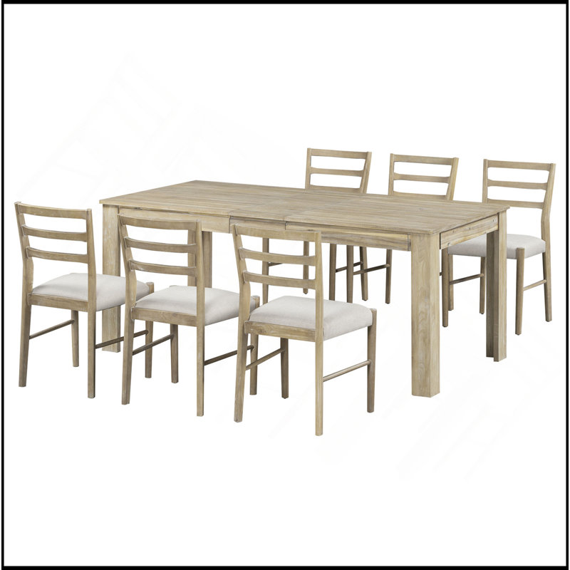 Ensemble de table de salle à manger 7 pièces 7 pièces avec rallonge 12 po et 2 tiroirs, Naturel