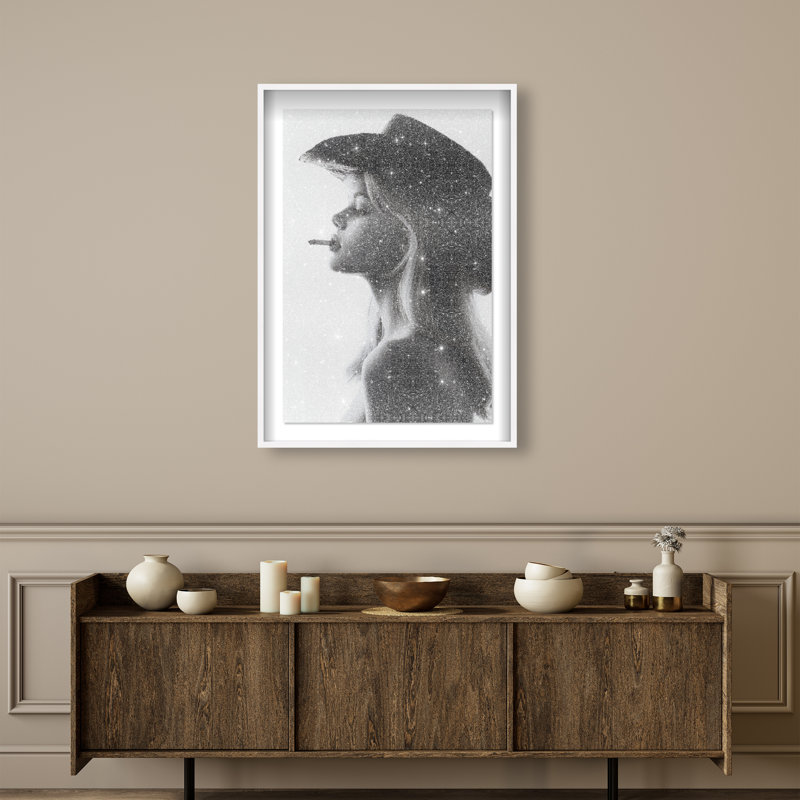 Desert Cowgirl Framed Graphic Art, 25.5"H x 17.5"W, White Shadowbox