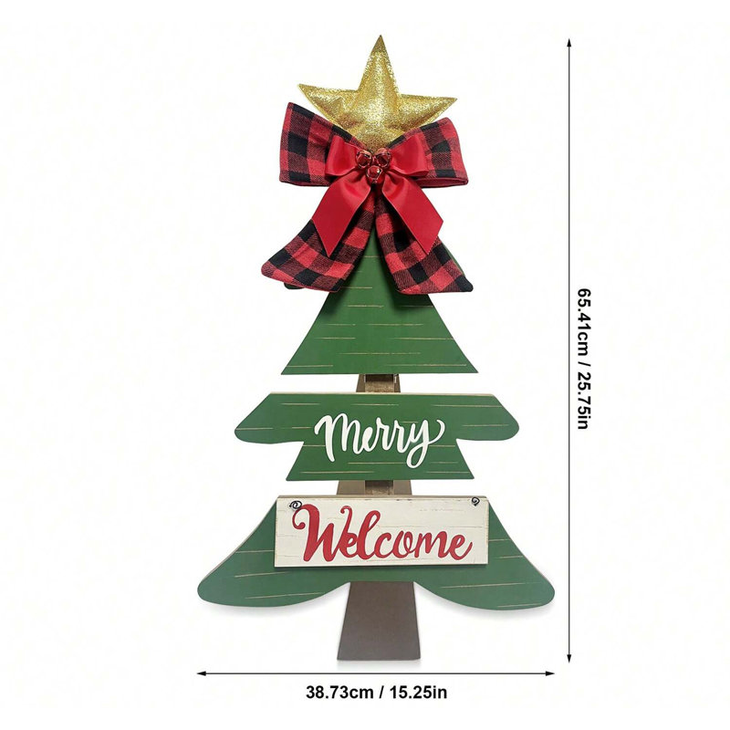 Signe de véranda en bois pour arbre de Noël, décoration de sapin de Noël debout 3D pour porte d'entrée et jardin