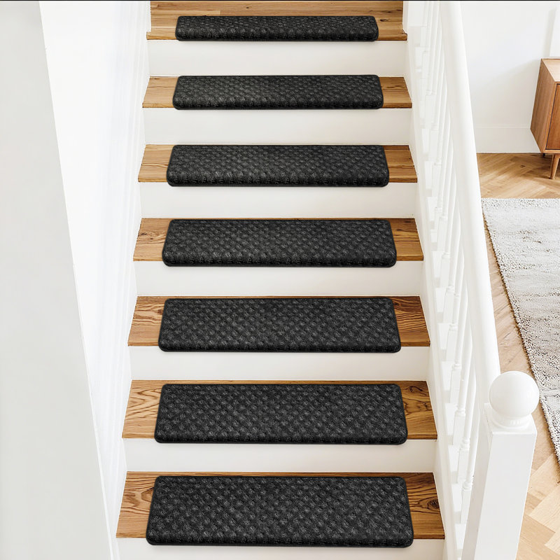 Tapis d'escalier bullnosé antidérapant (ensemble de 16), Mini treillis noir diamant, 16