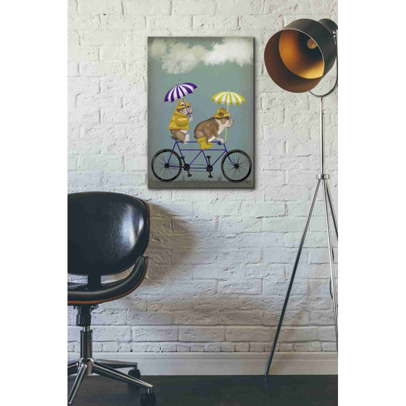 «English Bulldog Tandem» par Fab Funky, art mural sur toile, H 26 po x l 18 po x P 0,75 po