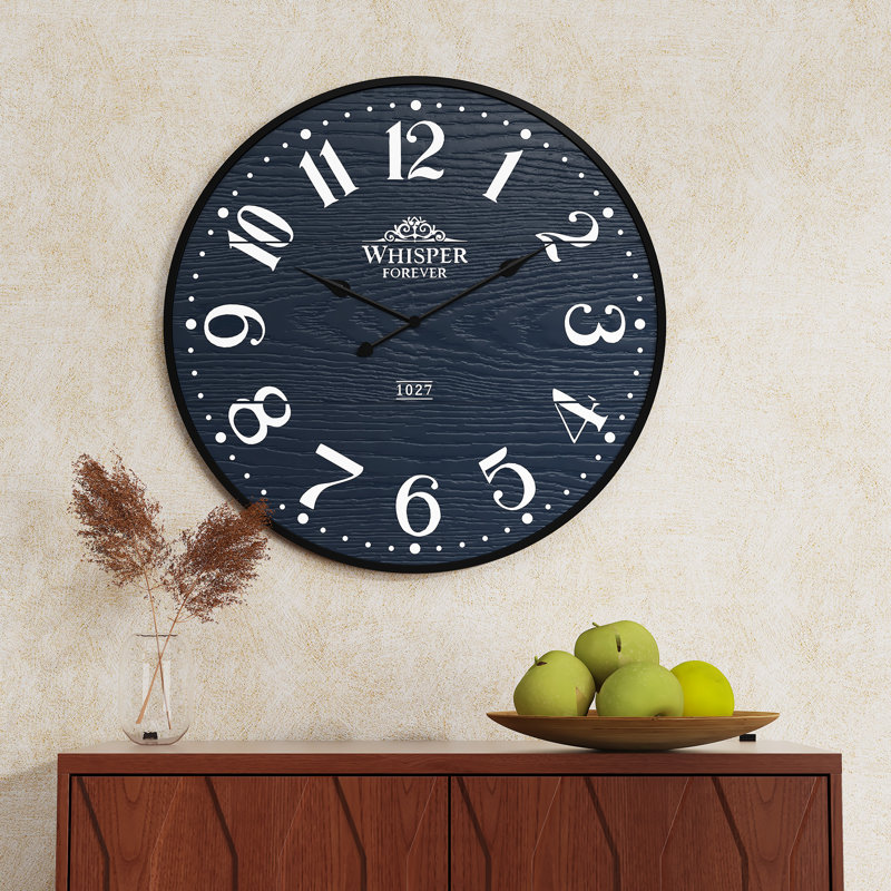 Horloge murale 24 '' Silent Decor, horloge murale en bois pour le salon, la chambre à coucher, le bureau, Bleu