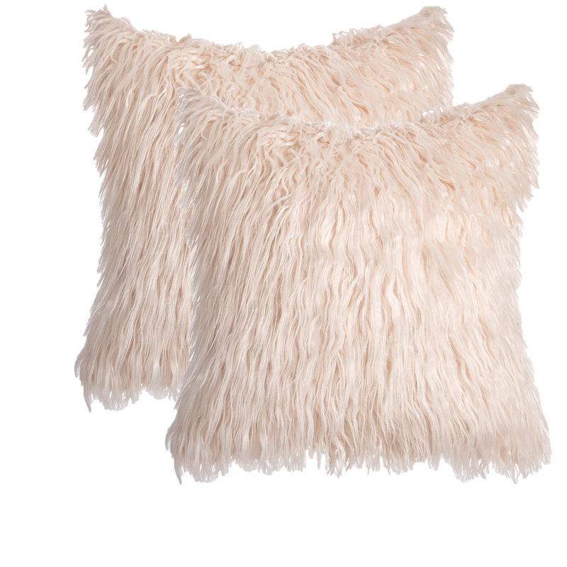 Housse de coussin carré en fausse fourrure seulement, Champagne, 18 po x 18 po