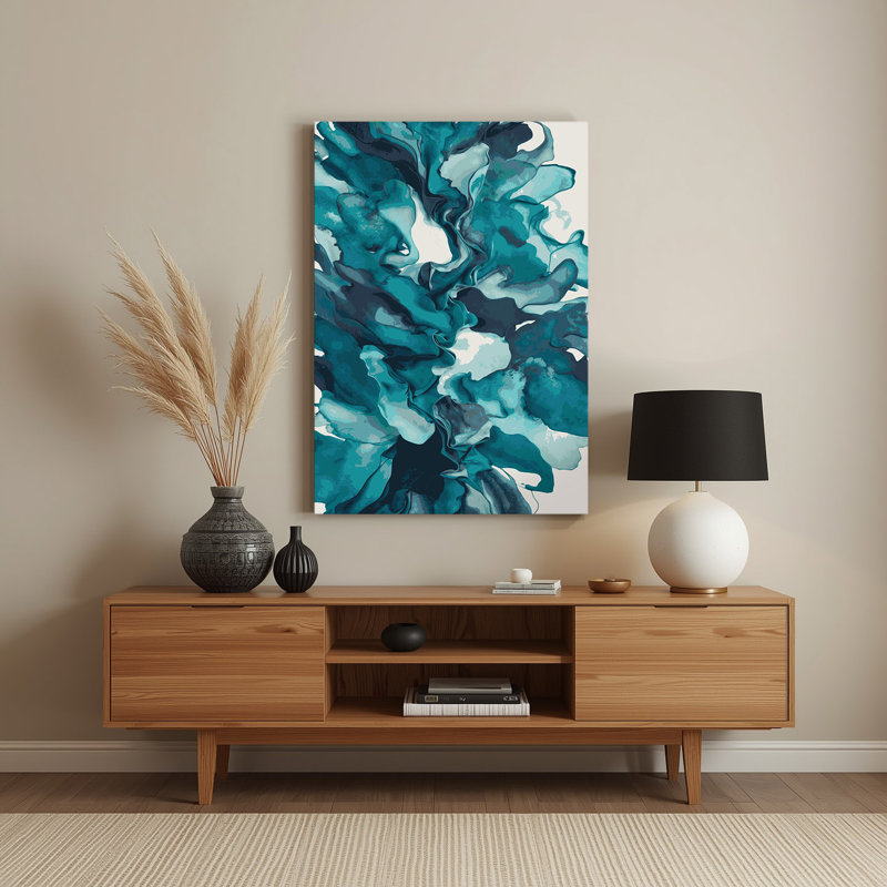 Aquarelle abstraite 50, art mural en métal bleu