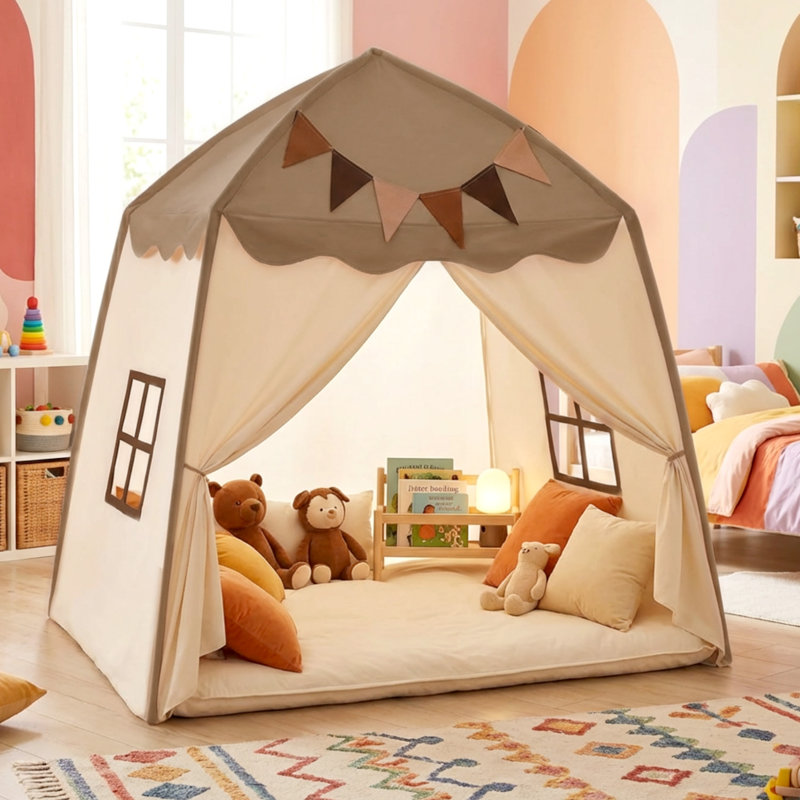 Très grande tente de jeu dôme d'intérieur / extérieur pour enfants avec drapeaux et lumières étoilées - tipi pliable pour garçons et filles, 59 po x 39 po x 59 po