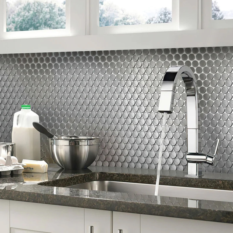 0.75" x 0.75" Brushed Aluminum Penny Round Mosaic Tile