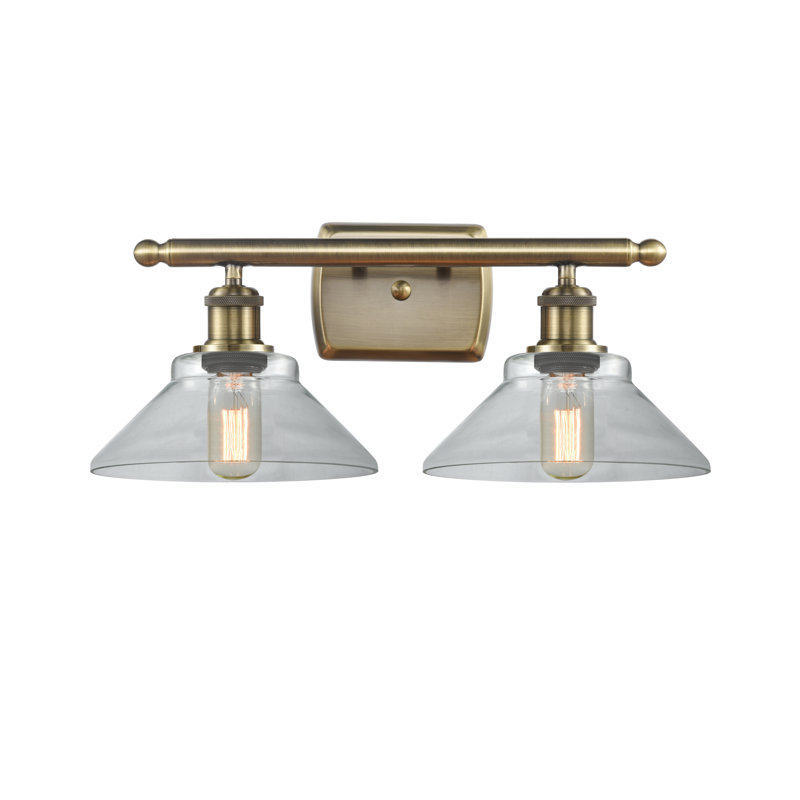 Éclairage pour meuble-lavabo à intensité réglable en laiton antique 2 lumières Wigfall, Transparent, DEL
