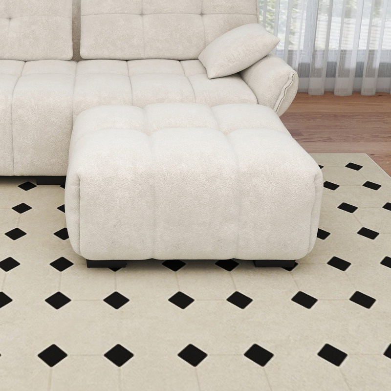 Chenille Ottoman For Living Room – Perfect Footrest, Spare Seat & Decorative Accent, White