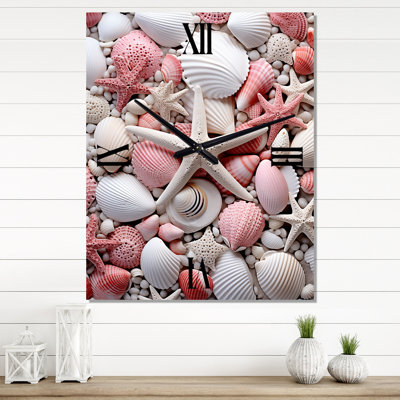 Beige Pink Seashell On The Beach I - Nautical & Beach Wall Clock
