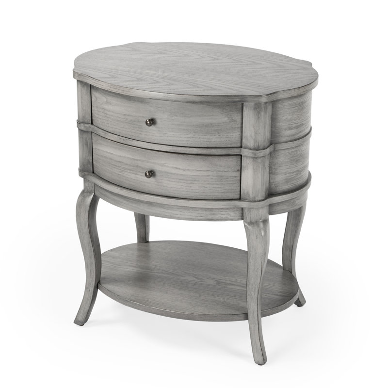 Jarvis Oval 2-Drawer Side Table, Gray