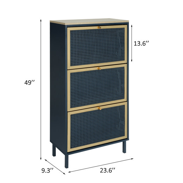 Entryway Shoe Storage Cabinet with 3 Flip Drawers Metal Door Shoe Cabinet Organizer Mesh Door Everly Quinn