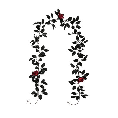 Décorations de mariage d'Halloween : guirlandes de roses noires artificielles, guirlandes de feuilles de roses noires pour décorations florales d'arches intérieures et extérieures
