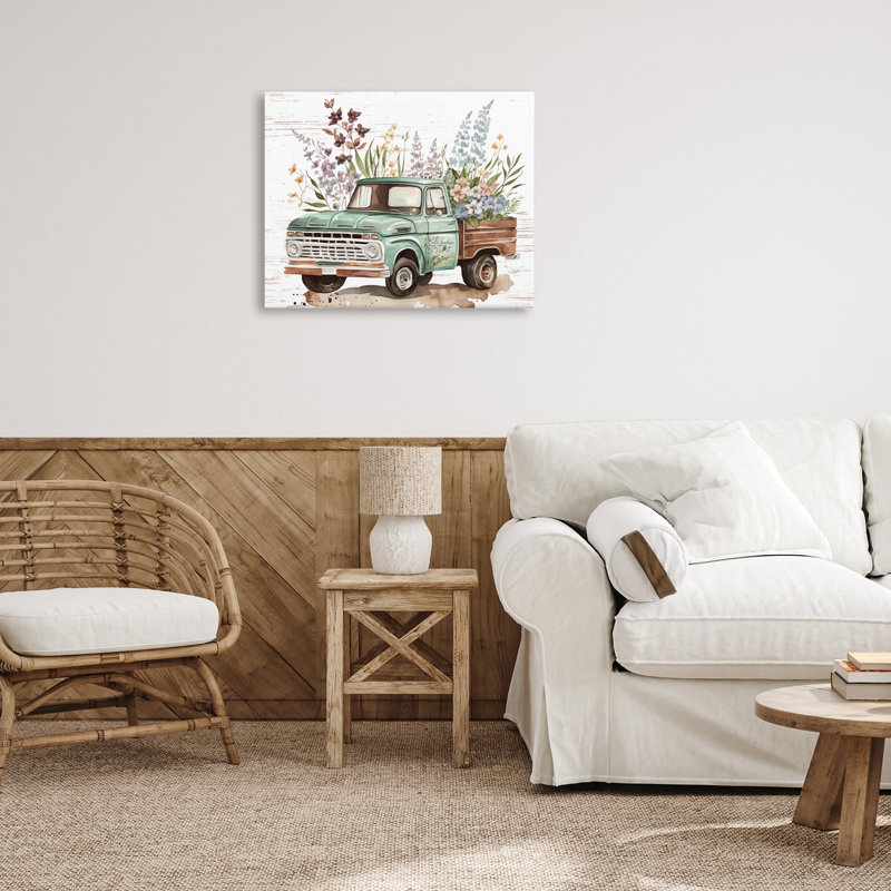 Art mural floral avec camion Herb par lettré et doublé, H 24 po x l 30 po
