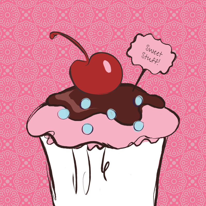 Cherry Cupcake - Wrapped Canvas Painting, 76cm H x 76cm W x 3.8cm D