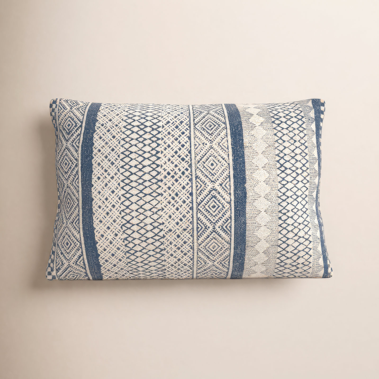 Zetta Geometric Cotton Lumbar Throw Pillow, Pillow Cover Only - No Insert, Beige/Denim