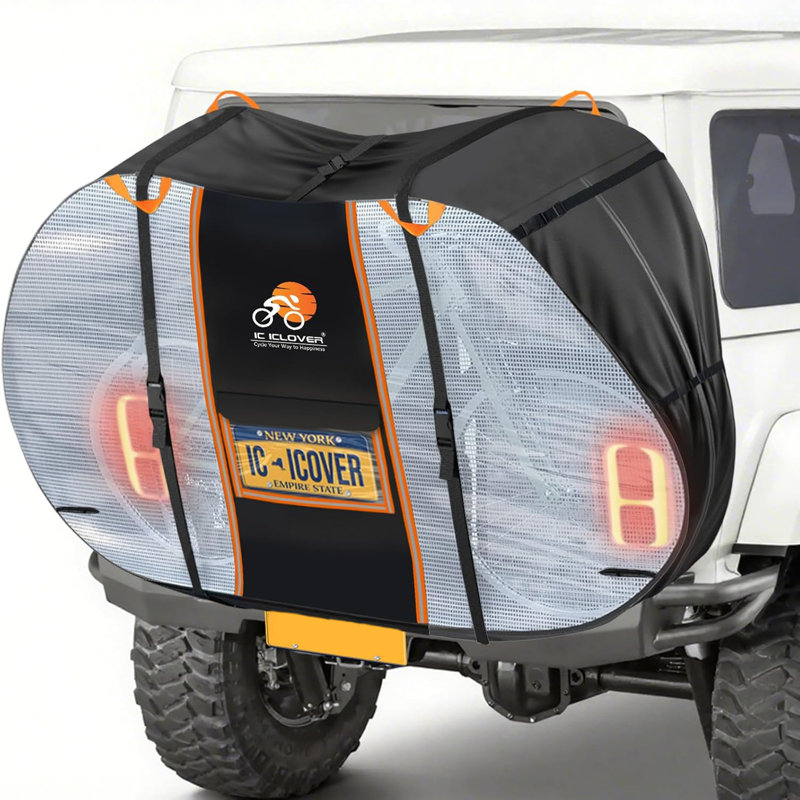 Bike Cover For Transport On Rack, Bicycle Covers On Rear Bike Rack, 600D Waterproof Outdoor Storage Bike Cover On Hitch Travel For RV SUV