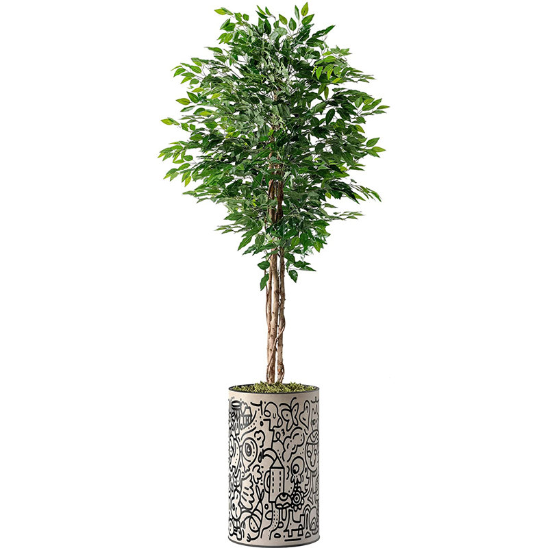 Arbre artificiel dans un pot de fleurs moderne, faux arbre en soie ficus (décoration en pot et arbre)