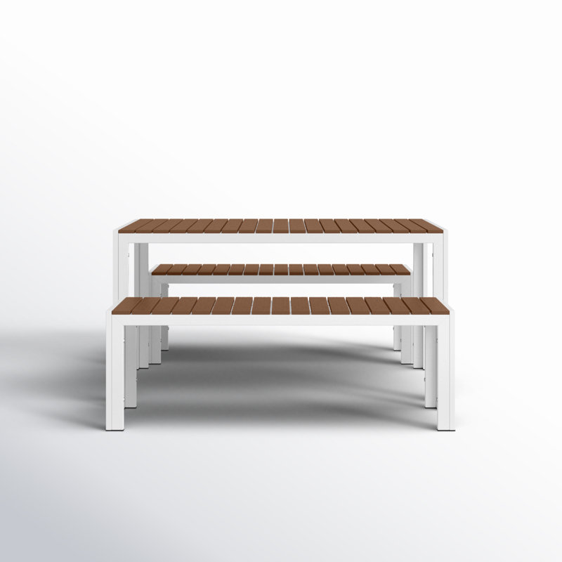 Joel 6 - Person Patio Dining Set with Rectangular Table, White/Teak