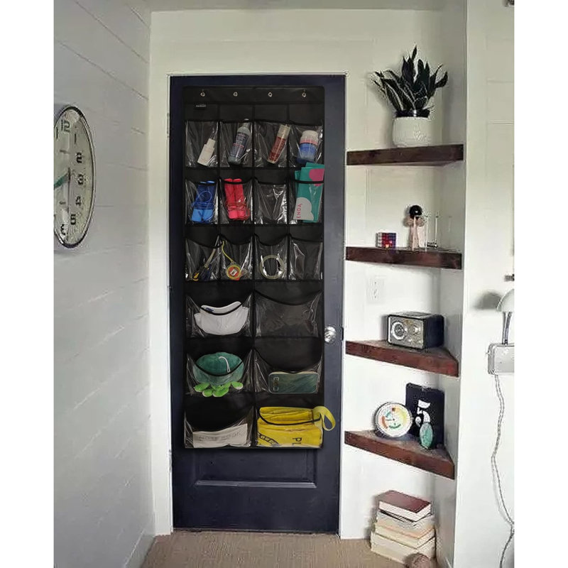 2 Pack Extra Large Hanging Over Door Shoe Organizers,Closet Shoe Organizer Shoe Rack Organizer Shoe Storage,12+6 Crytal Pockets,8Hooks,Black (59"X 21.6")