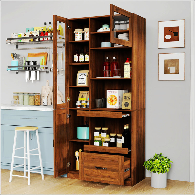 Buffet Farmhouse Kitchen Huche avec support pour micro-ondes, buffet autoportant pour rangement et présentation