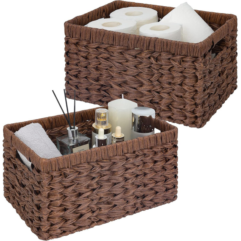 Storage Baskets, Suitable For Shelves. Wicker Baskets For Organization. Waterproof Woven Baskets, Suitable For Food Storage Room. Rectangular Baskets, Brown, 2 Pieces.