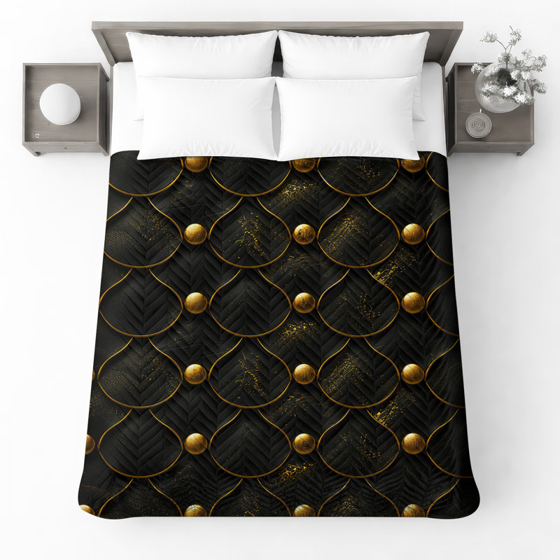 Black Gold Texture Quilted Bedspread All Sizes, King