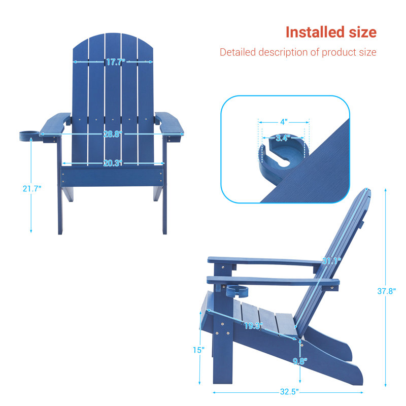 Chaise Adirondack en plastique Bergenfield, Bleu marine