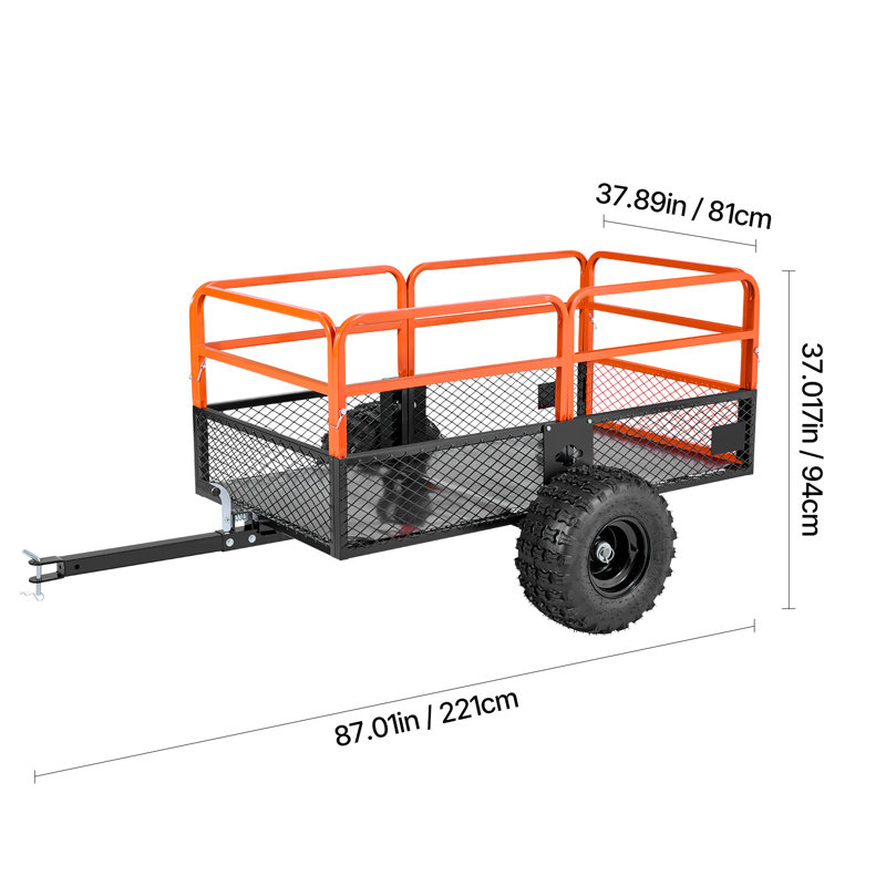 Dump Trailer Tow Behind Steel Garden Yard Trailer Cart, 94cm H x 221cm W x 81cm D