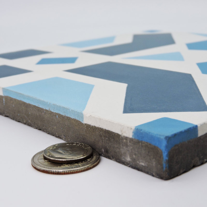 Azilal 8" x 8" Cement Patterned Wall & Floor Tile, Blue/White
