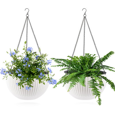 13.4 Inch Self-watering Hanging Planter White Pack Of 2 Root-rot With Water Level Indicator Large Capacity Dual For Indoor And Balcony Decoration Breathable Proof Auto-regulates Soil Smart Water