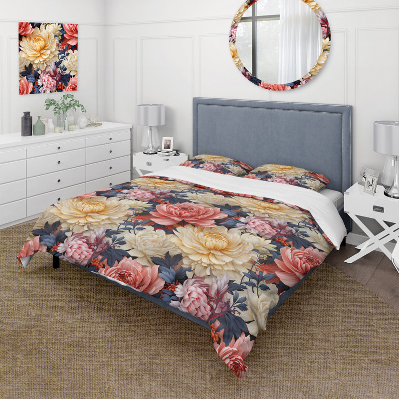 Motif botanique numérique I - Ensemble de housse de couette à motif floral - Polyester microfibre