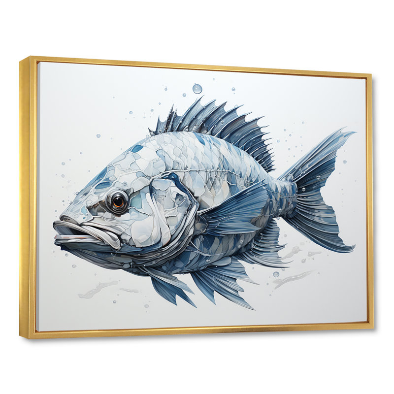 " Fish In The Deep Blue I ", 12" H x 20" W x 1" D, Gold Floater Framed