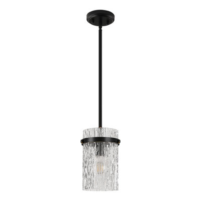 Luminaire suspendu cylindrique 1 lumière l 6,3 po avec abat-jour en verre texturé écorce pour îlot de cuisine