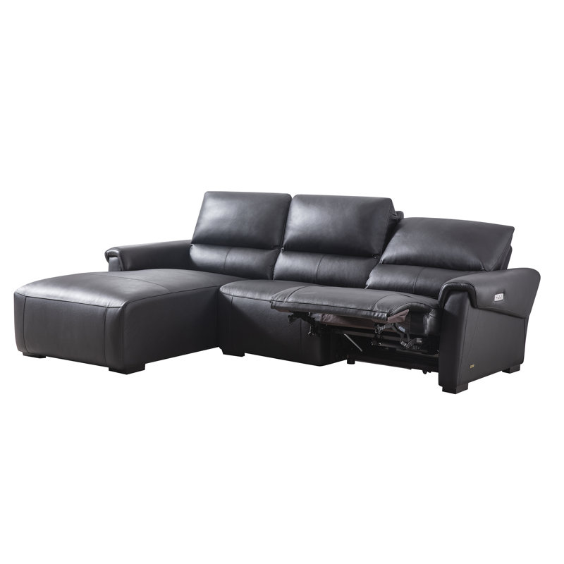 Minnich Upholstered Power Reclining L-Shaped Sectional, Left Hand Facing, Black