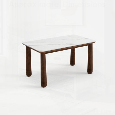 Solid Wood Dining Table, Rectangular Kitchen Table with White Sintered Stone Top & Walnut Frame, Farmhouse Dinner Table for 4-6 People, Heavy-Duty Sup