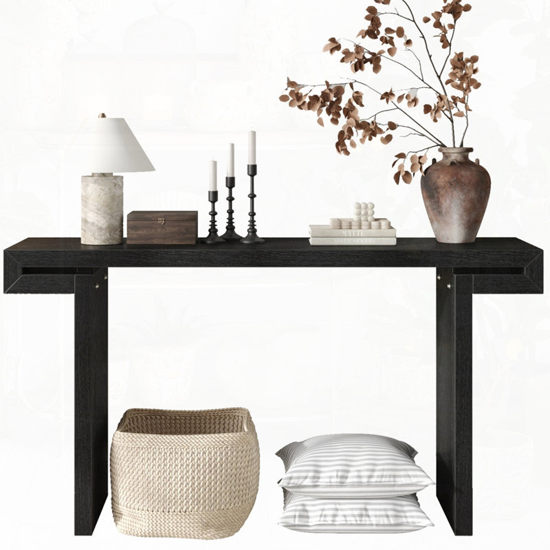 Distressed Wood Finish Rustic Farmhouse Console Table, Black