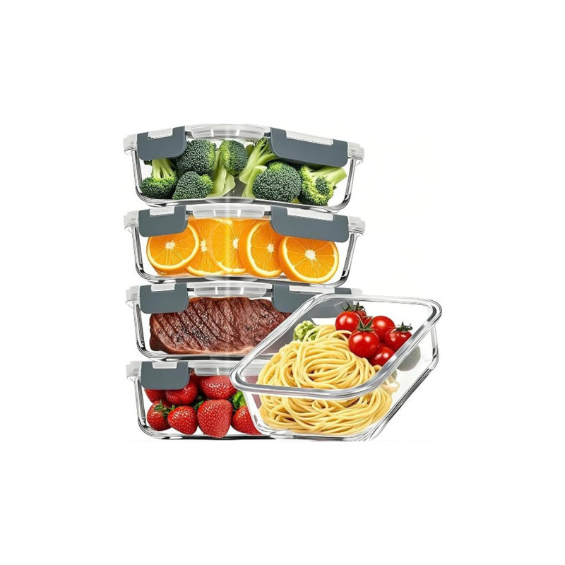 10-Piece Glass Food Storage Container Set with Lids, 5-Piece 36 oz Meal Prep Containers
