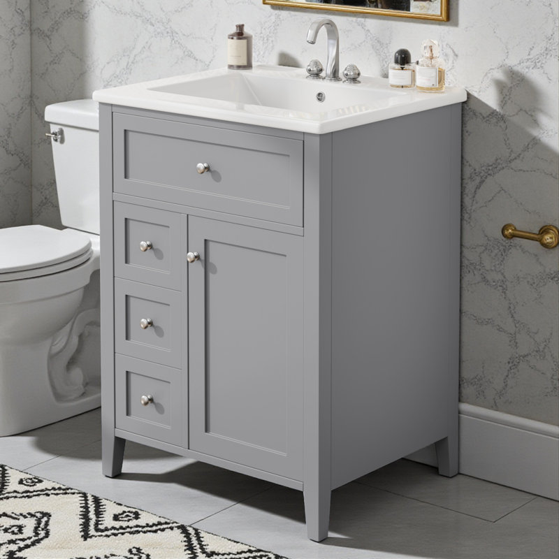 24" Single Bathroom Vanity Set, Gray, Silver