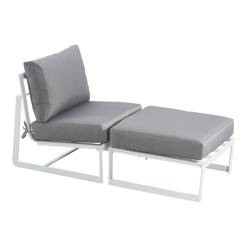 Méridienne d'extérieur avec repose-pieds Elle Decor Mirabelle, Blanc français