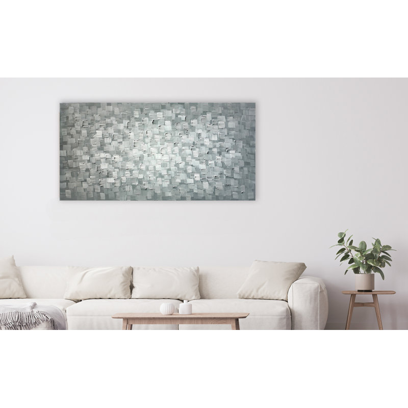 «Abstract Water Reflection», peinture sur toile tendue, L 48 po x H 24 po, Noir / gris