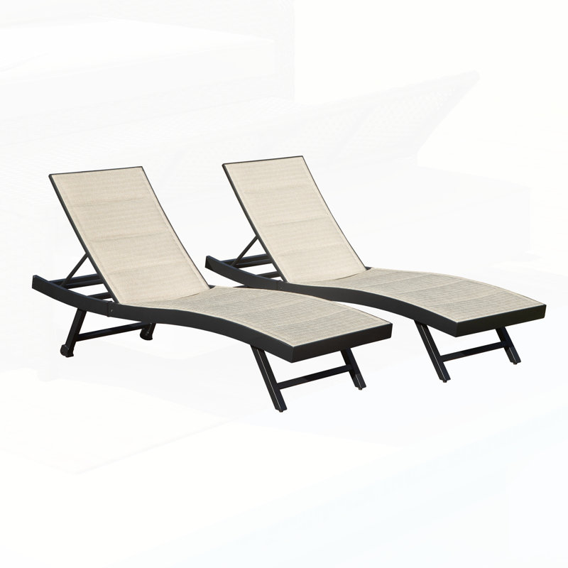 Ensemble de 2 chaises d'extérieur en aluminium textilène avec dossier ajustable pour un bain de soleil au bord de la piscine