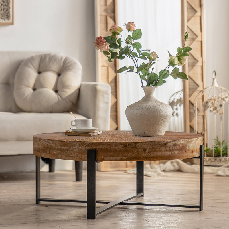 Table basse Briyan, H 13,38 po x L 31,29 po x l 31,29 po, Bois naturel, Noir