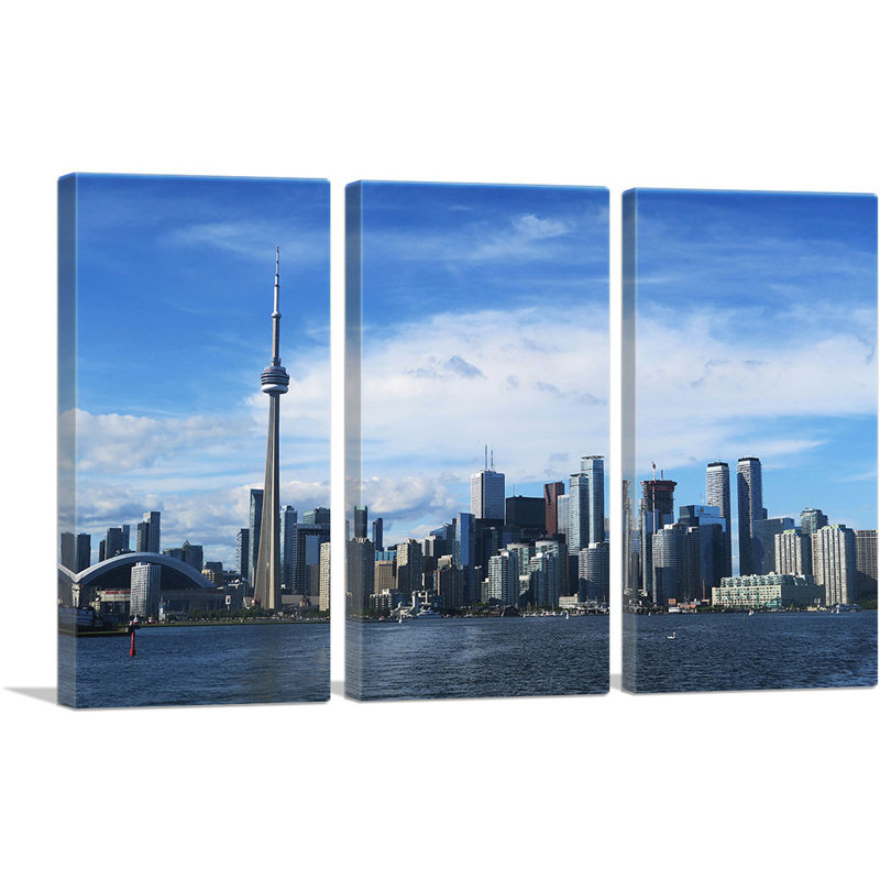 Toronto Canada Day Skyline - ensemble de 3 reproductions de photos sur toiles tendues, H 40 po x l 60 po x 1,5 po