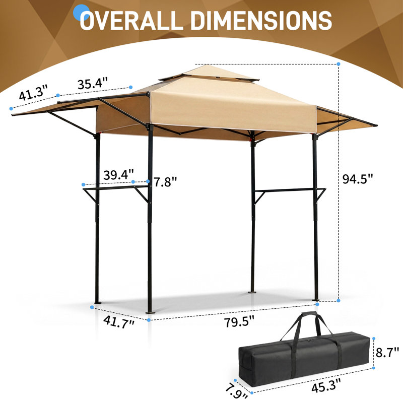 3.3 X 12.5 Ft. Patio Barbecue Grill Canopy Gazebo With Khaki Soft Top Roof, Khaki
