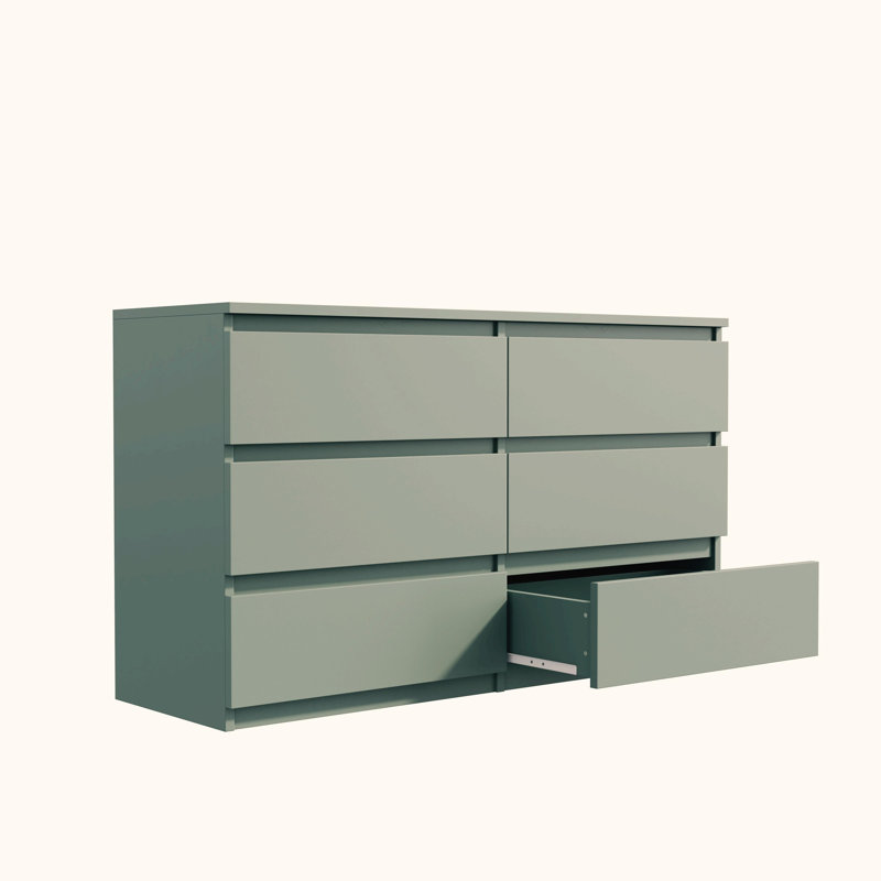 Green 6-Drawer Modern Wood Dresser