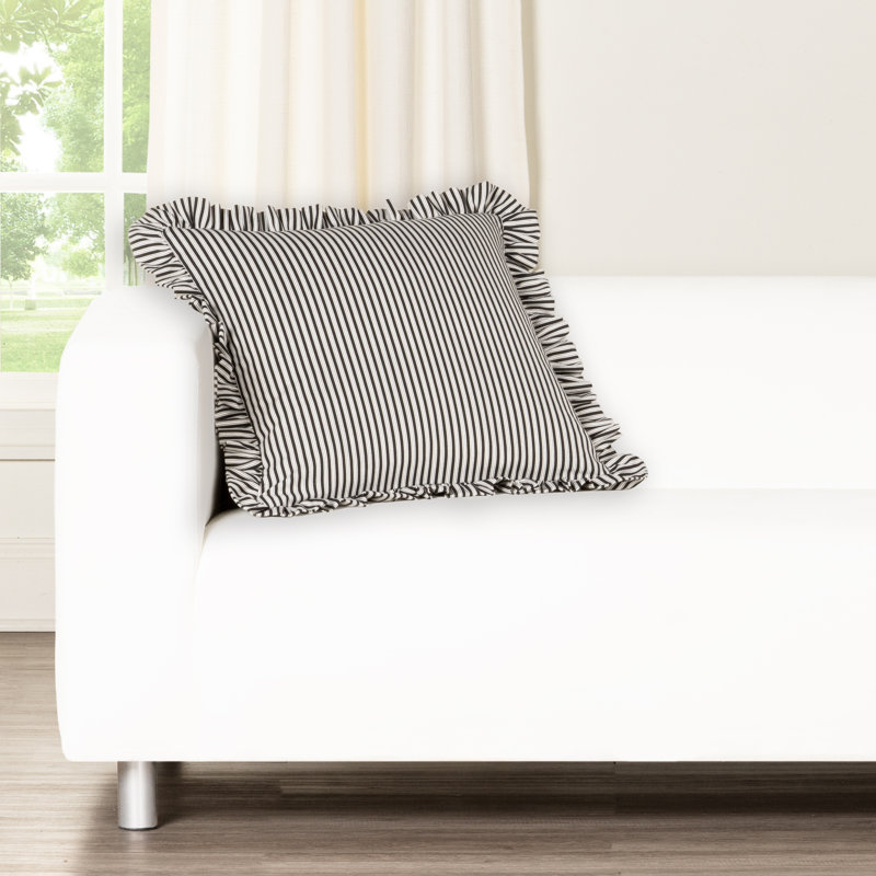 Birch Lane Polo Stripe Ruffled Accent Pillow, Polyester, Black