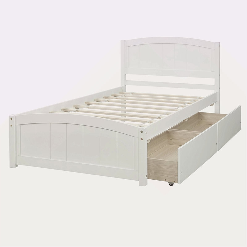 Lit plateforme simple avec deux tiroirs, Blanc