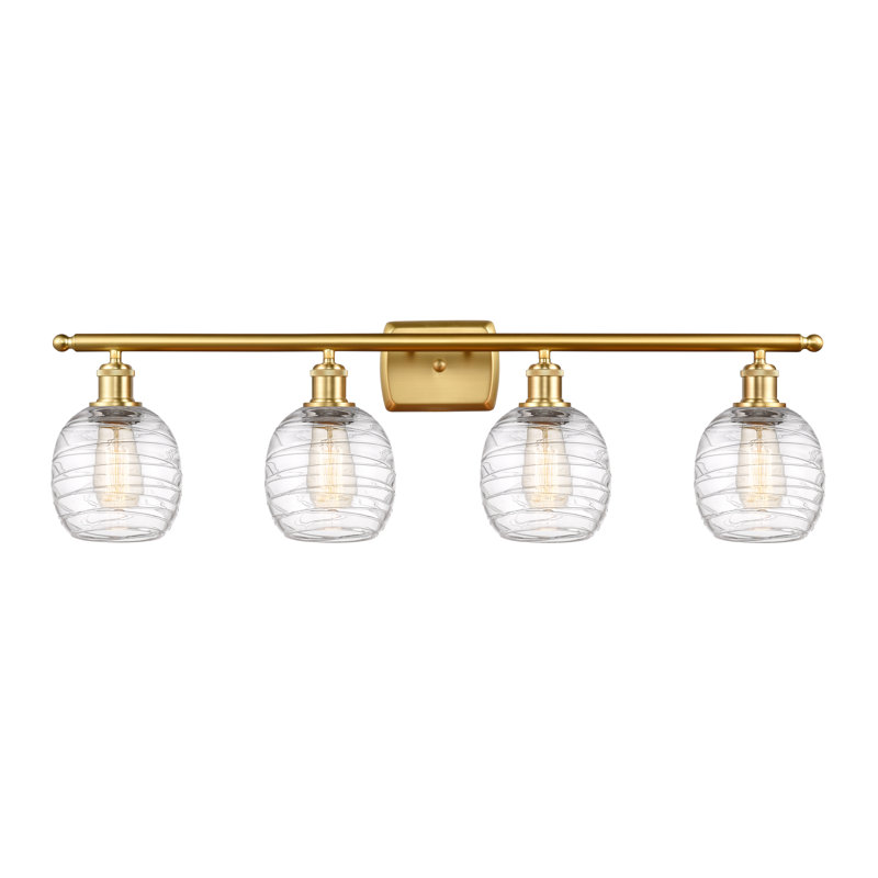 Éclairage pour salle de bain 4 lumières en laiton antique, Ampoule non incluse, Or satiné
