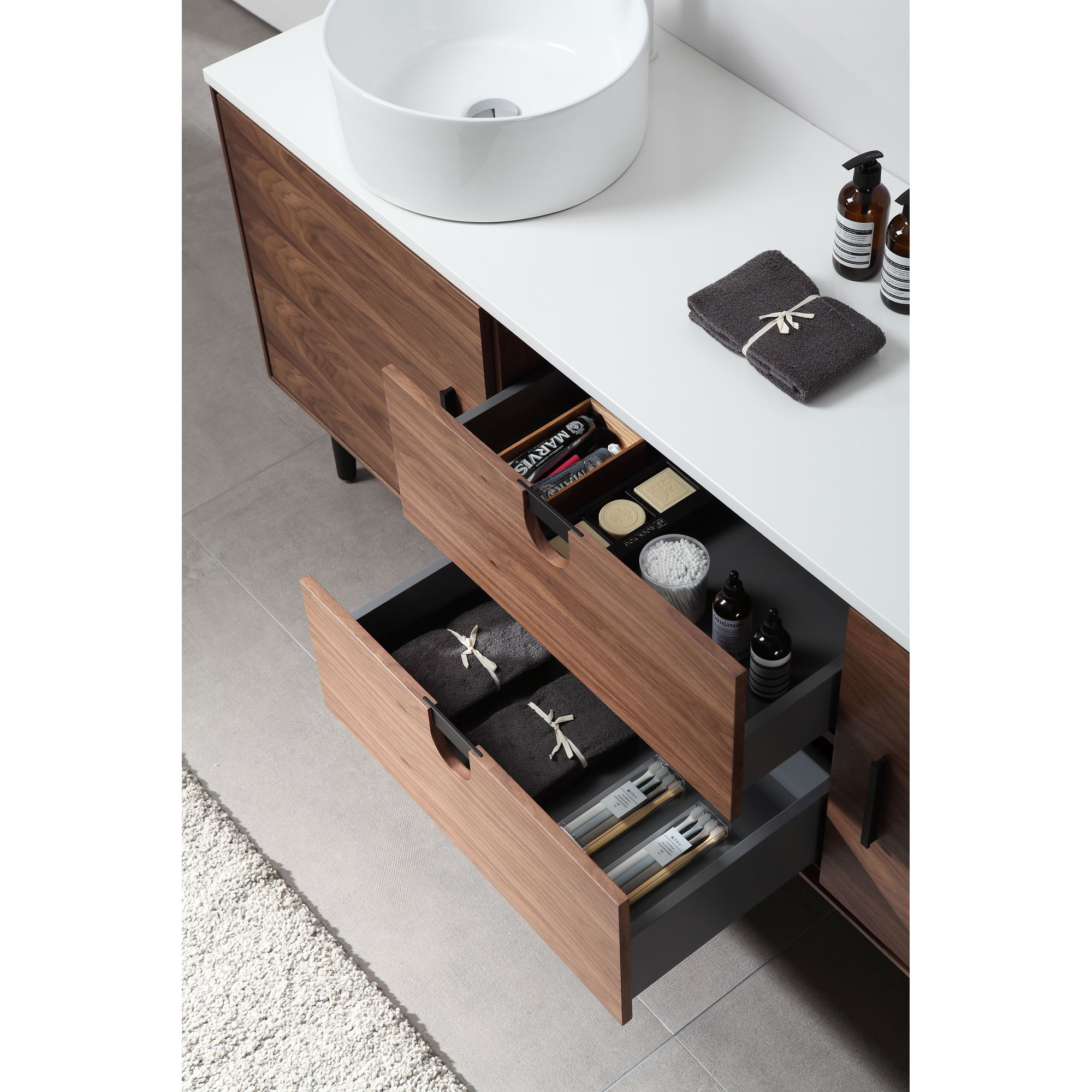 Antonina 72'' Natural Veneer Plywood Double Bathroom Vanity with Quartz Top, Walnut
